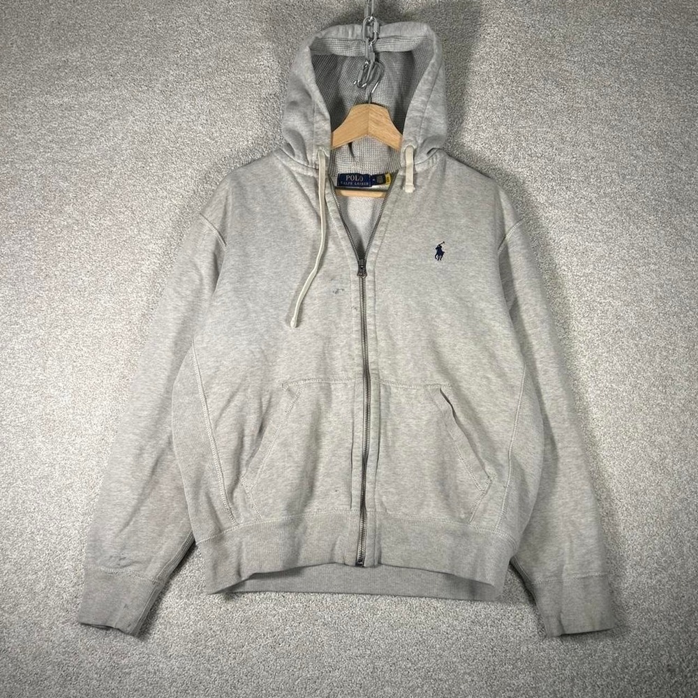 Vintage Polo Ralph Lauren grey distressed heavyweight zip up hoodie Size M